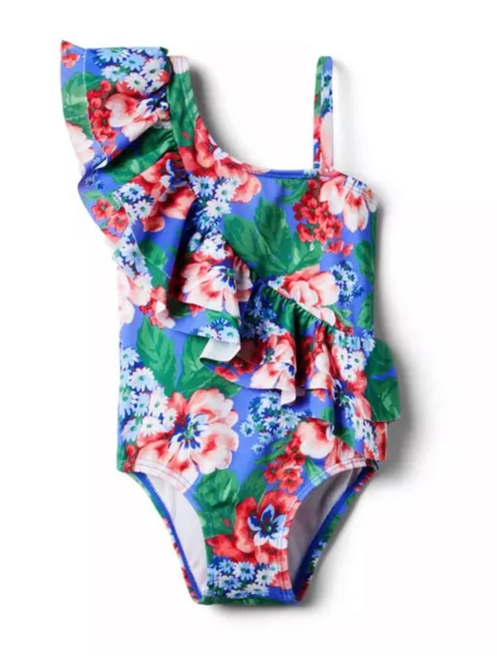 Janie and Jack One-Shoulder Floral Ruffle Swimsuit - 2T